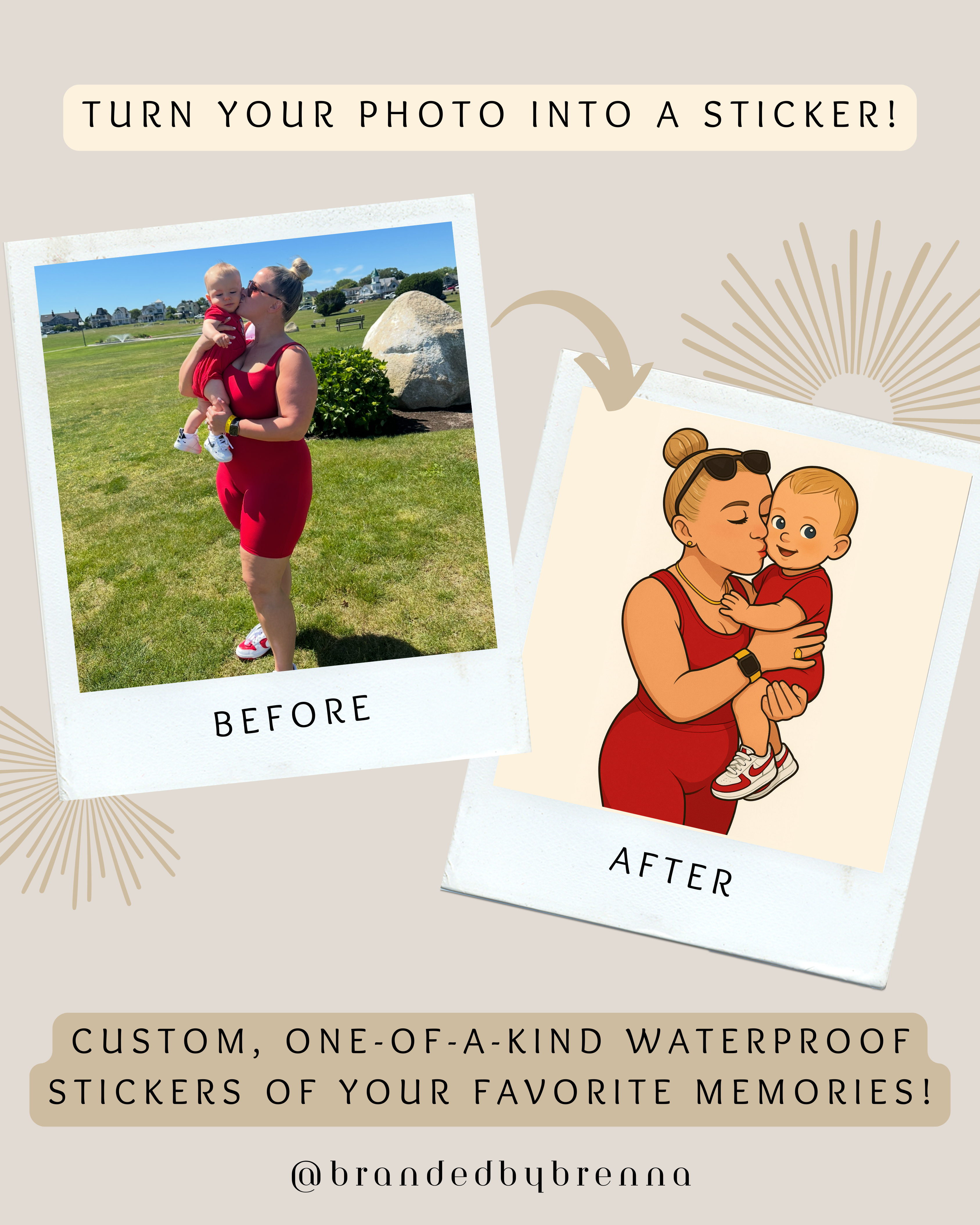 Personalized Cartoon Stickers From Your Photo – Custom Waterproof Glossy Stickers, 2 Pack + Digital Download